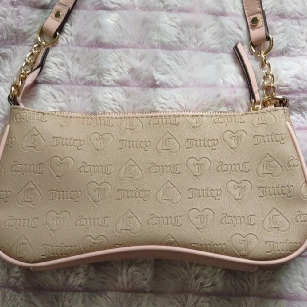 Juicy Couture Los Angeles Pink Tan Fashionista Baguette Shoulder Handbag